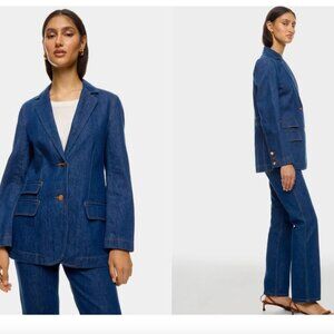 Wrangler Denim Blazer Jacket Two-Button Medium-Wash Blue Size Small